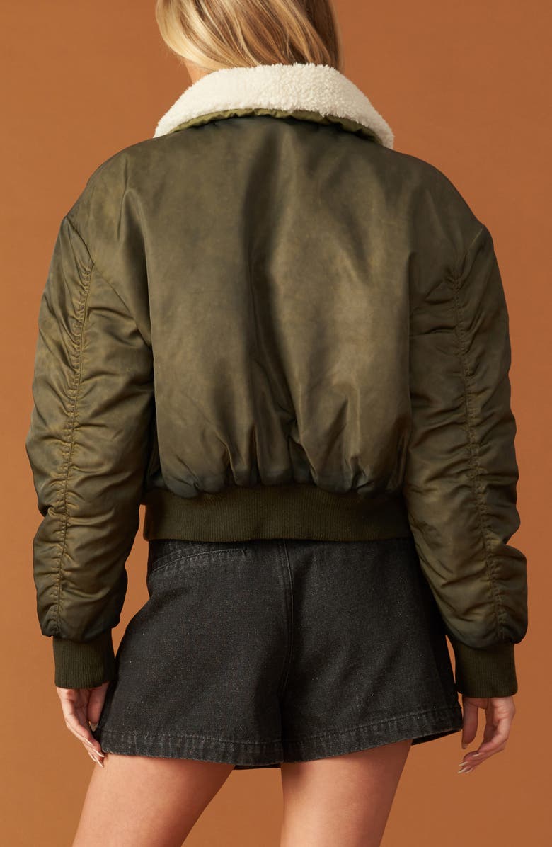 FLYING TOMATO In a Trance Faux Shearling Collar Bomber Jacket, Alternate, color, Olive