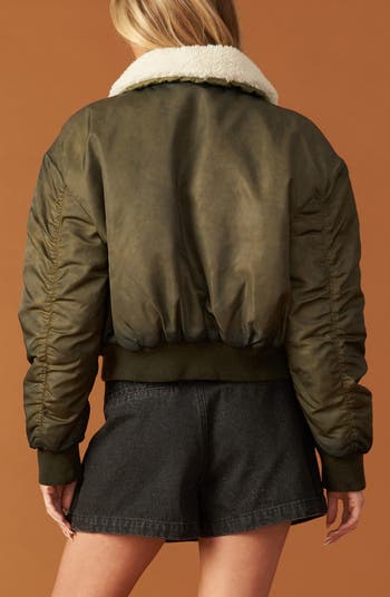 In a Trance Faux Shearling Collar Bomber Jacket