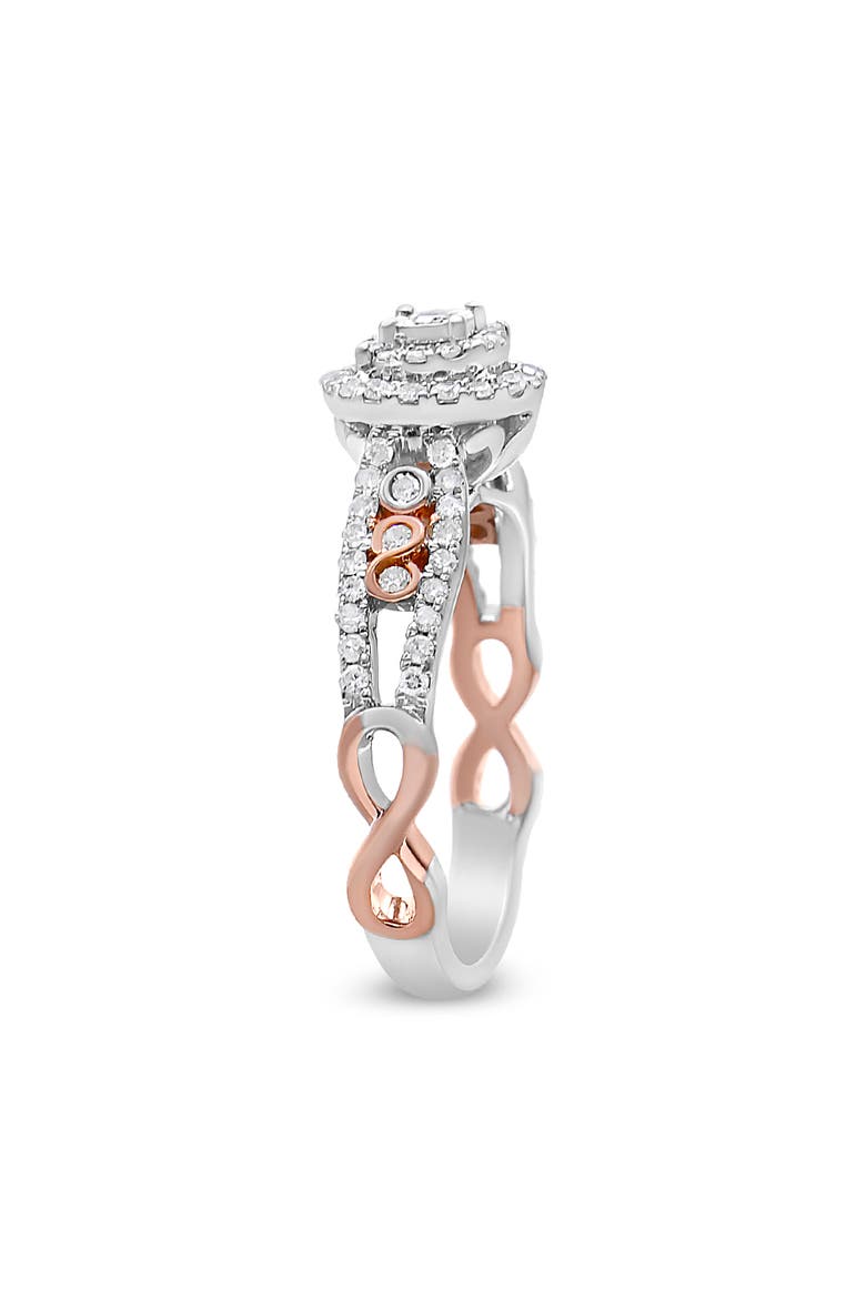14K Rose Gold Plated Silver 1/2 Cttw Diamond Double Frame Cross-Over Engagement Ring, Alternate, color, White