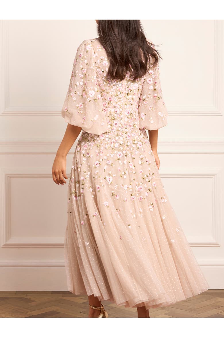 Sylvia Round Neck Ankle Gown, Alternate, color, Oyster/Multi