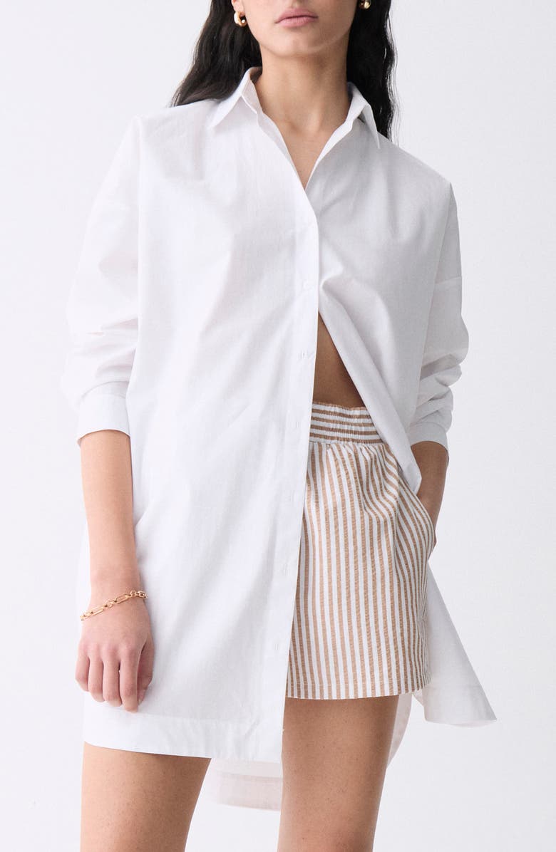 DELUC Viola Long Sleeve Poplin Mini Shirtdress, Main, color, 