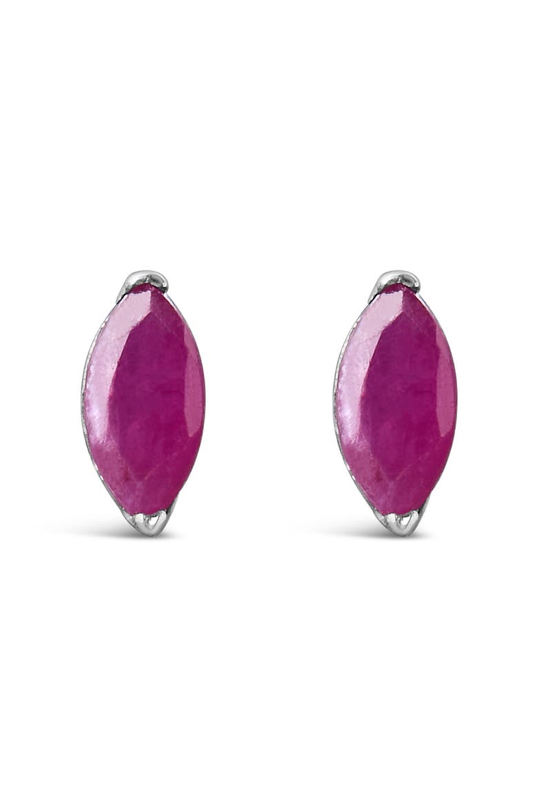 .925 Sterling Silver 1/2 Cttw Created Pink Ruby Gemstone Solitaire Stud Earrings, Main, color, White