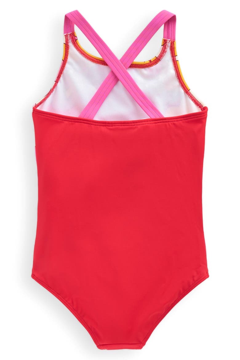 Kids' Printed One-Piece Swimsuit, Alternate, color, CINNAMON RED SIXTIES SUNRISE