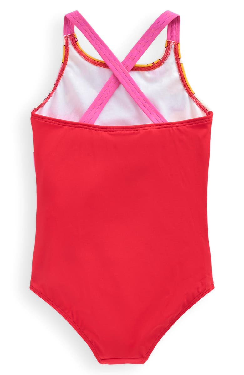 Mini Boden Kids' Printed One-Piece Swimsuit, Alternate, color, Cinnamon Red Sixties Sunrise