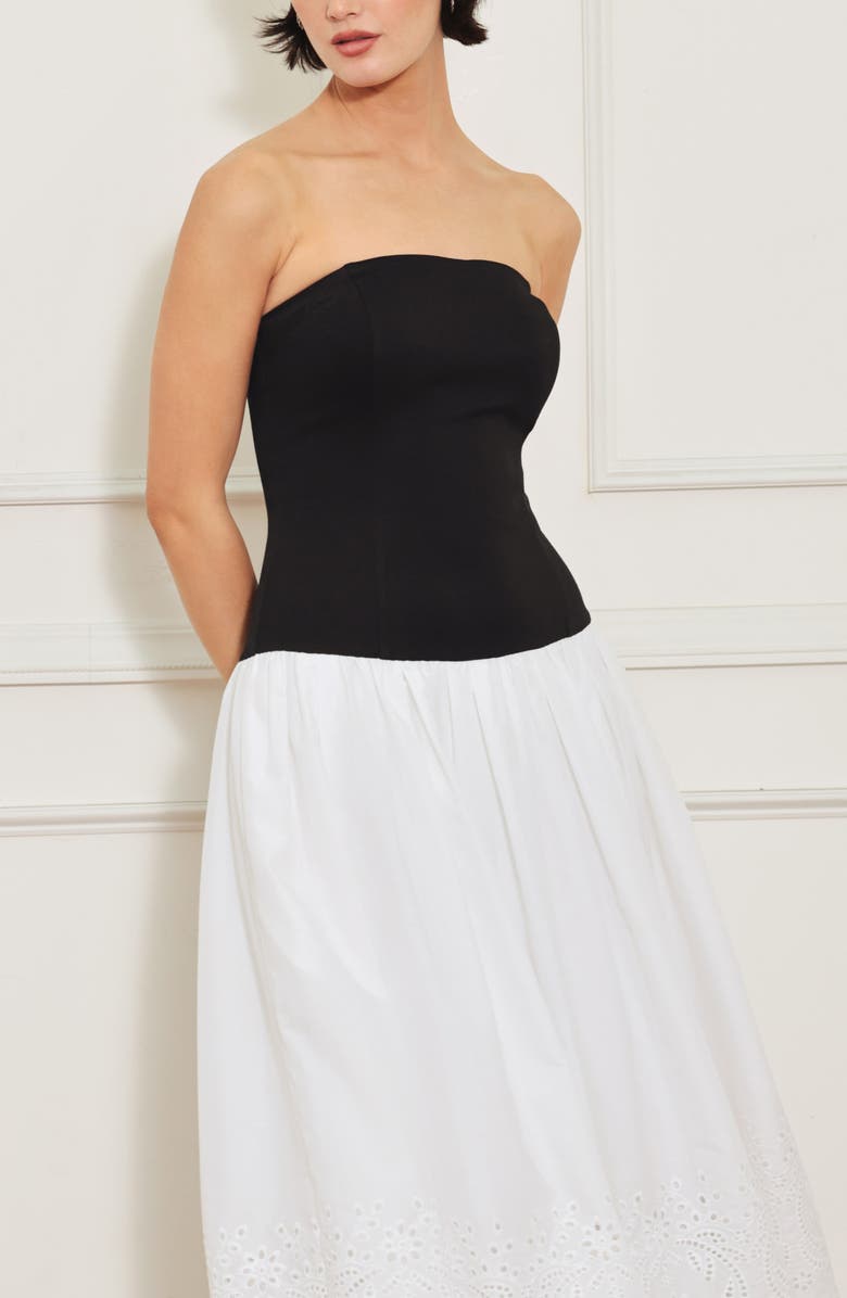 FREEMARKET Strapless Mixed Media Maxi Dress, Alternate, color, White/ Black