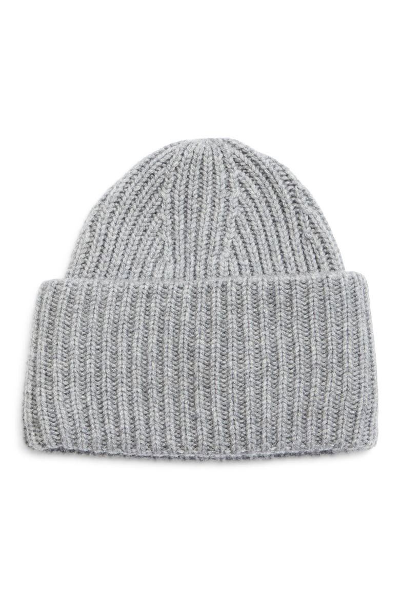 Merino Wool & Cashmere Rib Foldover Beanie, Main, color, MEDIUM HEATHER GREY