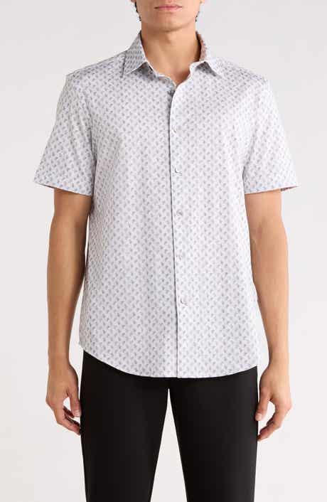 Bugatchi Pasiley Print Stretch Cotton Short Sleeve Button-Up Shirt