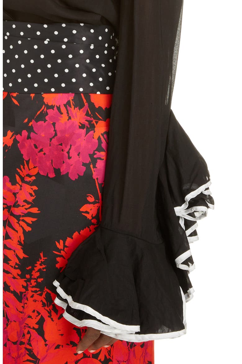 Ruffle Cuff Cotton Shirt, Alternate, color, BLACK
