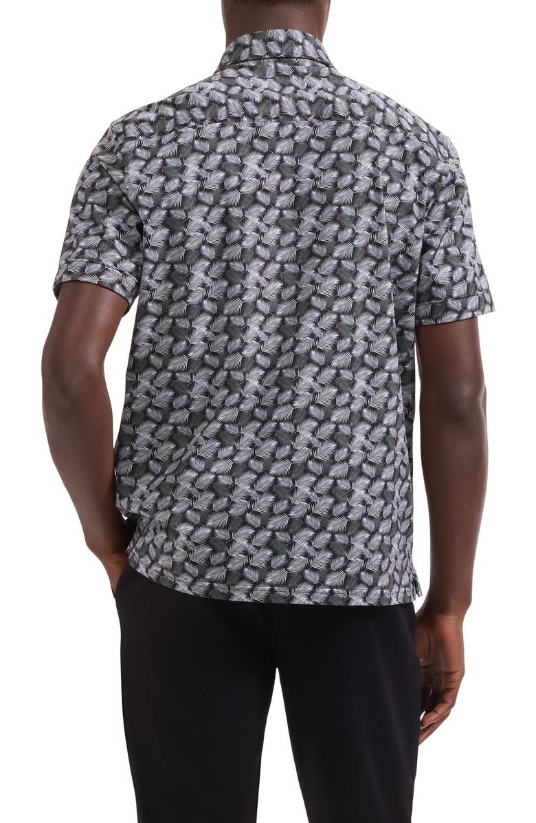 Bugatchi Milo OoohCotton<sup>®</sup> Leaf Print Short Sleeve Button-Up Shirt, Alternate, color, Black