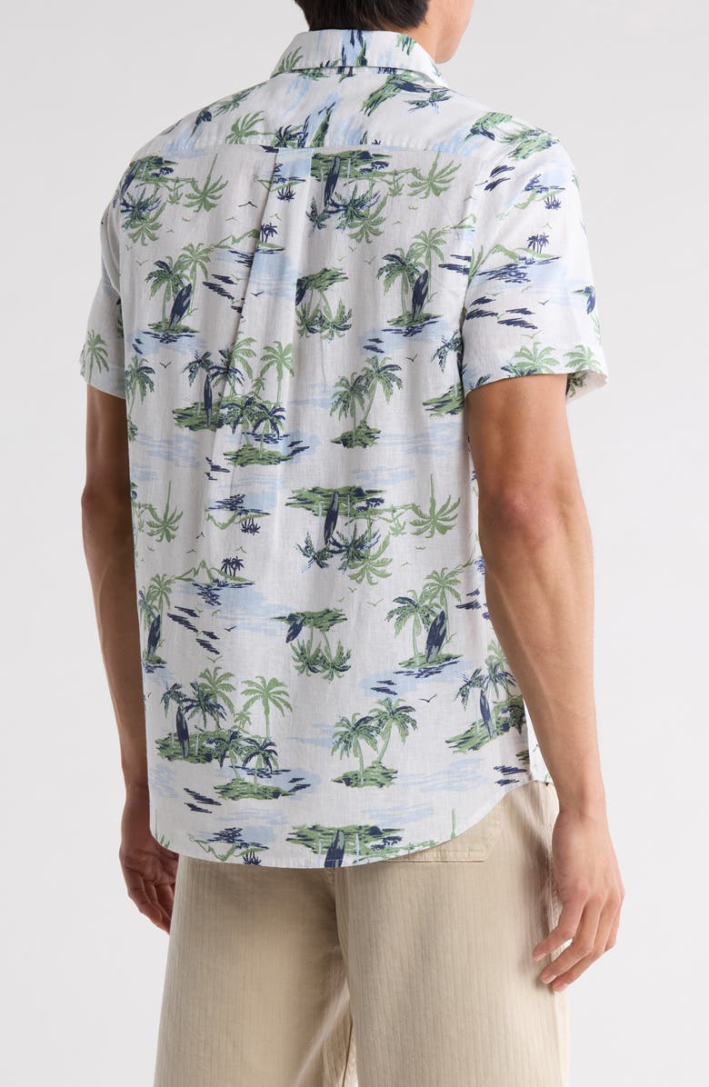 14th & Union Short Sleeve Linen & Cotton Button-Up Shirt, Alternate, color, White Palm And Surf