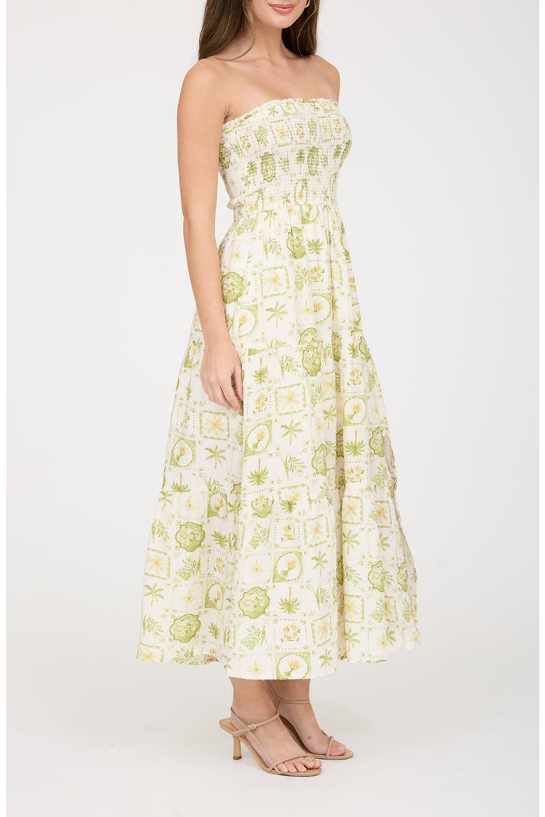 Tropical Print Strapless Midi Sundress, Alternate, color, LIGHT OLIVE