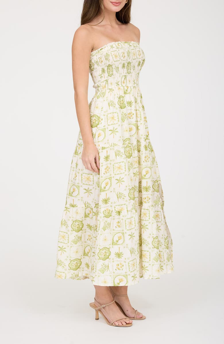 Blu Pepper Tropical Print Strapless Midi Sundress, Alternate, color, Light Olive