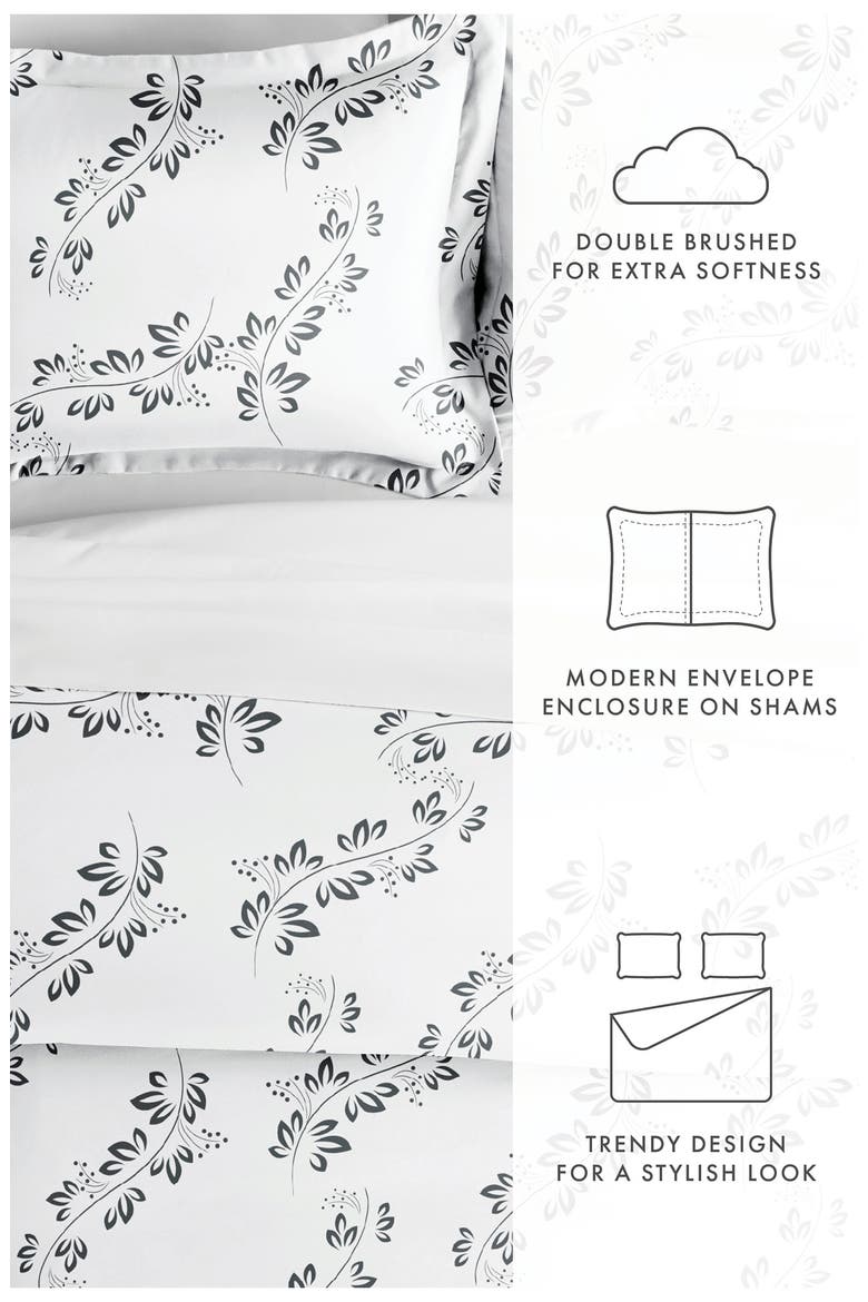 Home Spun Premium Ultra Soft 3-Piece Simple Vine Print Duvet Cover Set, Alternate, color, GRAY