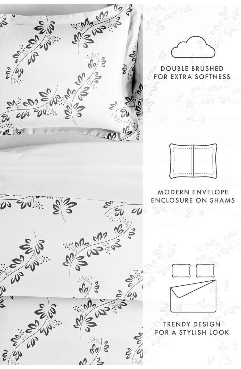 HOMESPUN Home Spun Premium Ultra Soft 3-Piece Simple Vine Print Duvet Cover Set, Alternate, color, Gray