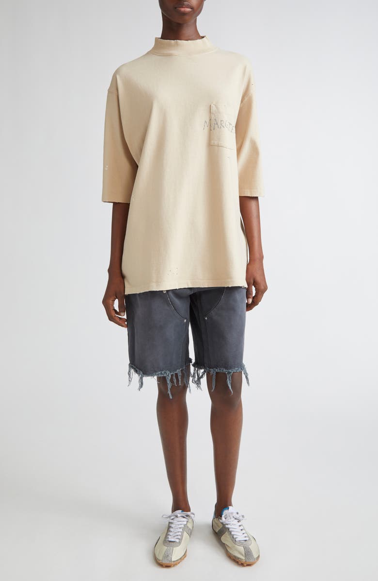 Maison Margiela Graffiti Logo Paint Splattered Pocket T-Shirt, Alternate, color, Beige