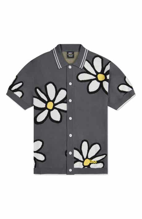 WeSC Daisy Jacquard Short Sleeve Cotton Button-Up Polo Sweater