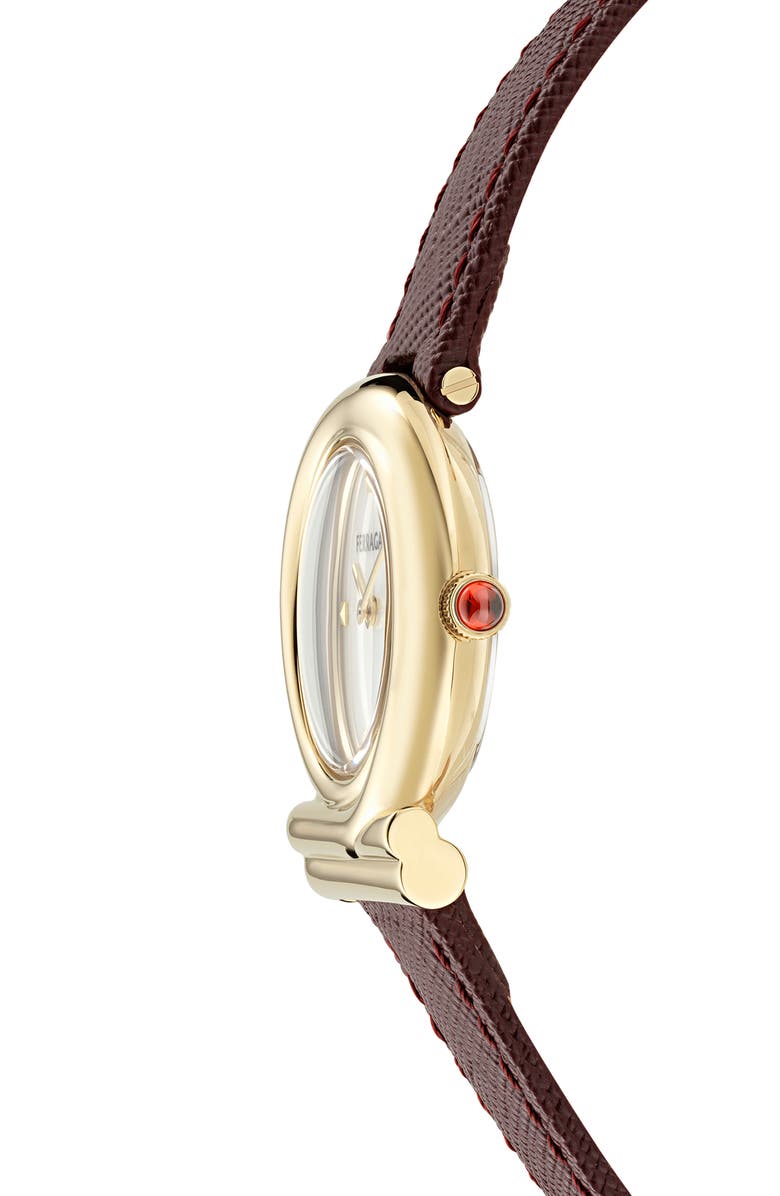 FERRAGAMO Gancini Twisted Leather Strap Watch, 28mm, Alternate, color, Ip Yellow Gold