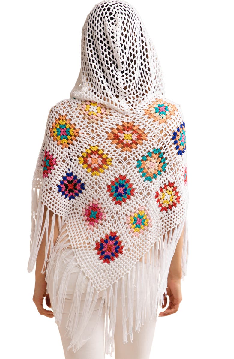 SAACHI Square Crochet Poncho, Alternate, color, White