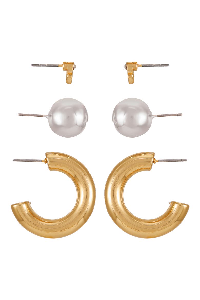 Two-Tone 3-Pack Assorted Earrings, Alternate, color, TWO TONE