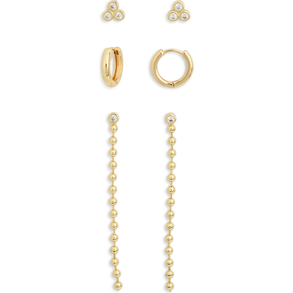 Nordstrom Rack Pack Of 3 Assorted Earrings In Clear- Gold