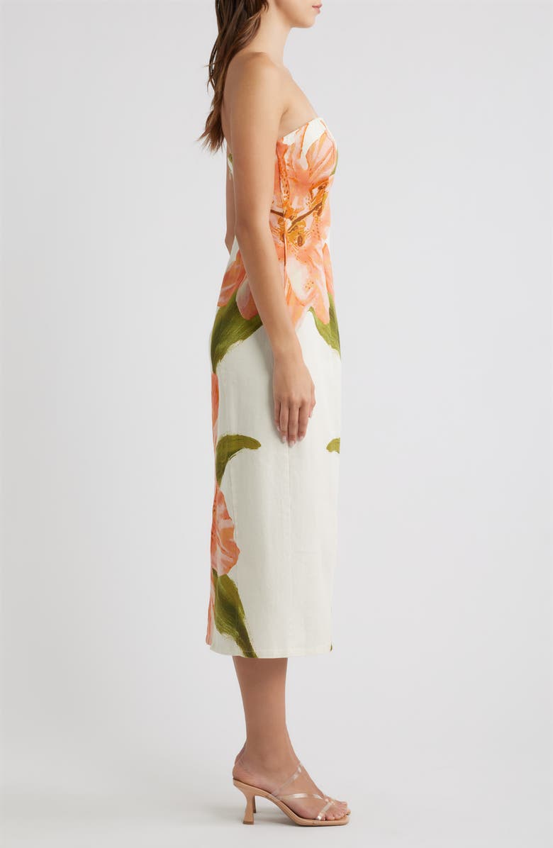 FLYING TOMATO Floral Strapless Stretch Cotton Sheath Dress, Alternate, color, Ivory