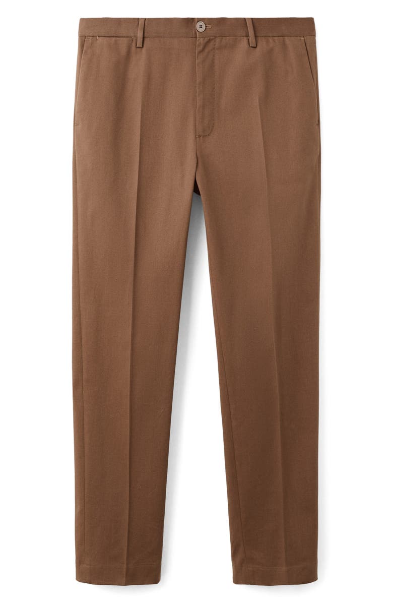 MANGO Regular Fit Pleated Stretch Cotton Pants, Alternate, color, Orange Brown