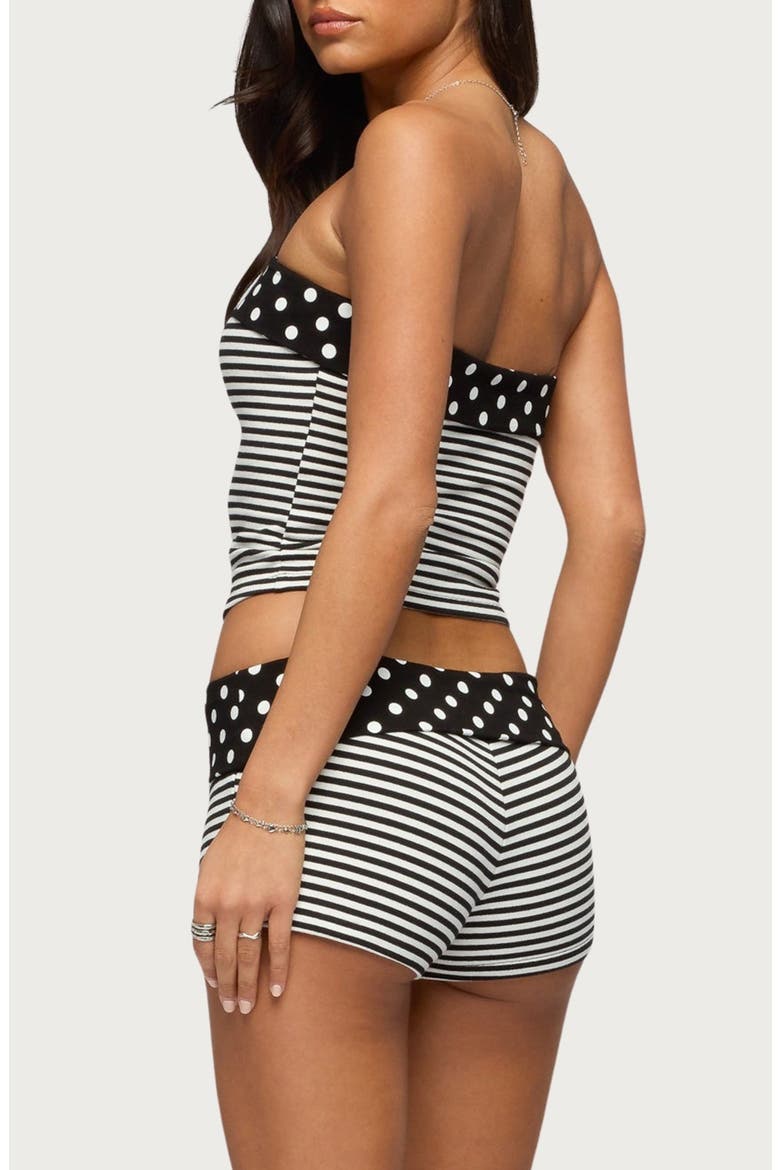 Presley Stripe & Polka Dot Foldover Tube Top, Alternate, color, BLACK-AND-WHITE
