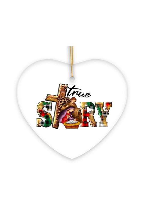 True Story Nativity Heart Ceramic Ornament
