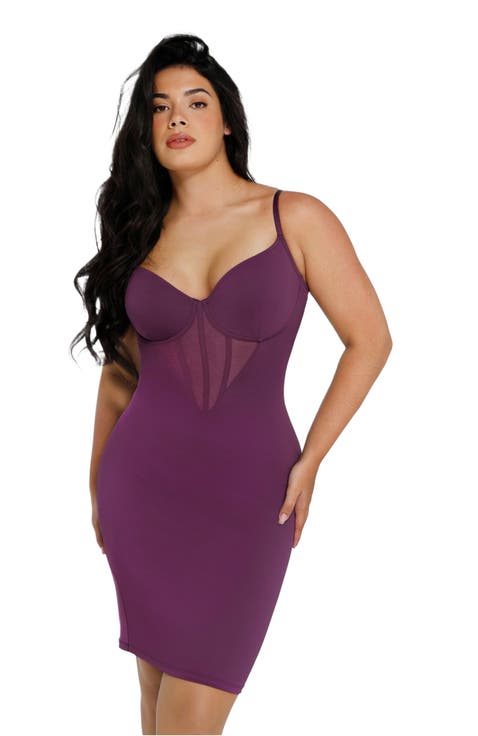 Shapewear Mesh Corset Panel Built-In Sculpting Midi Dress