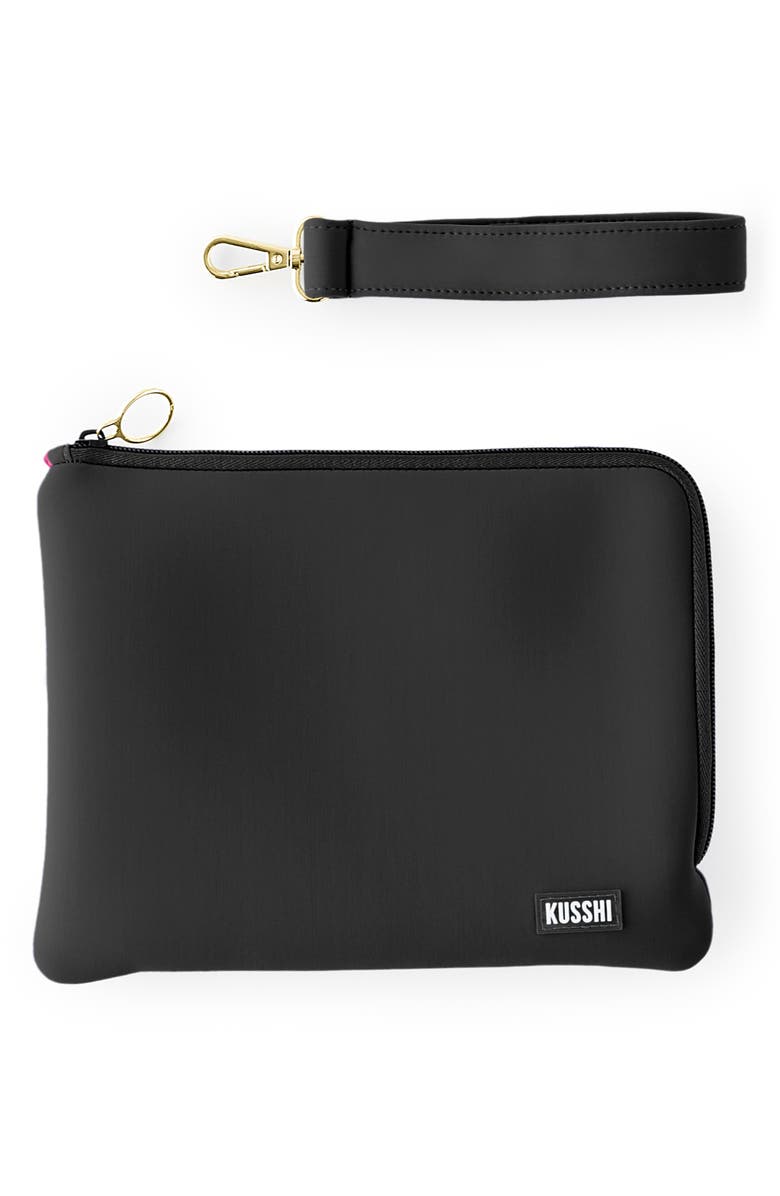 KUSSHI Neoprene Wristlet Clutch, Alternate, color, Black/ Pink