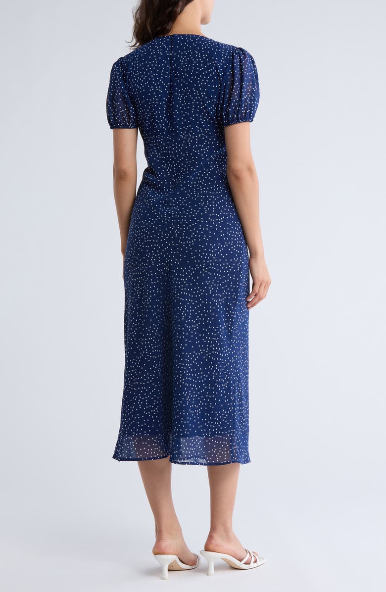 Lush Lace Trim Puff Sleeve Empire Waist Midi Dress, Alternate, color, Navy White Dot