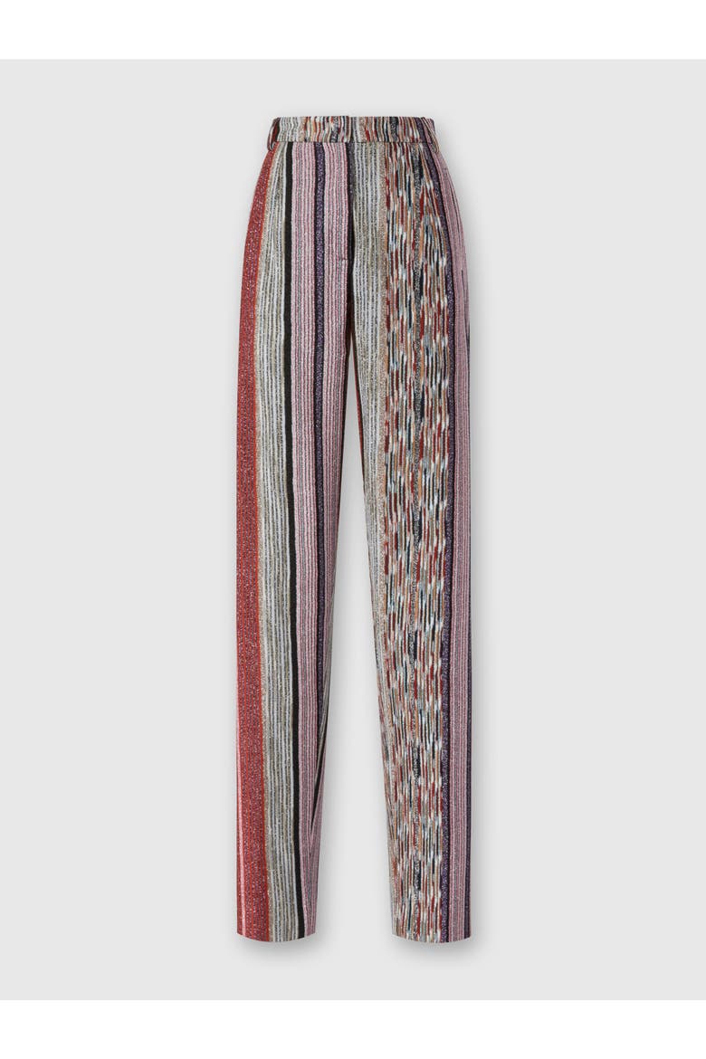 Carrot-fit Trousers In Lamé Striped Viscose, Main, color, Multicoloured