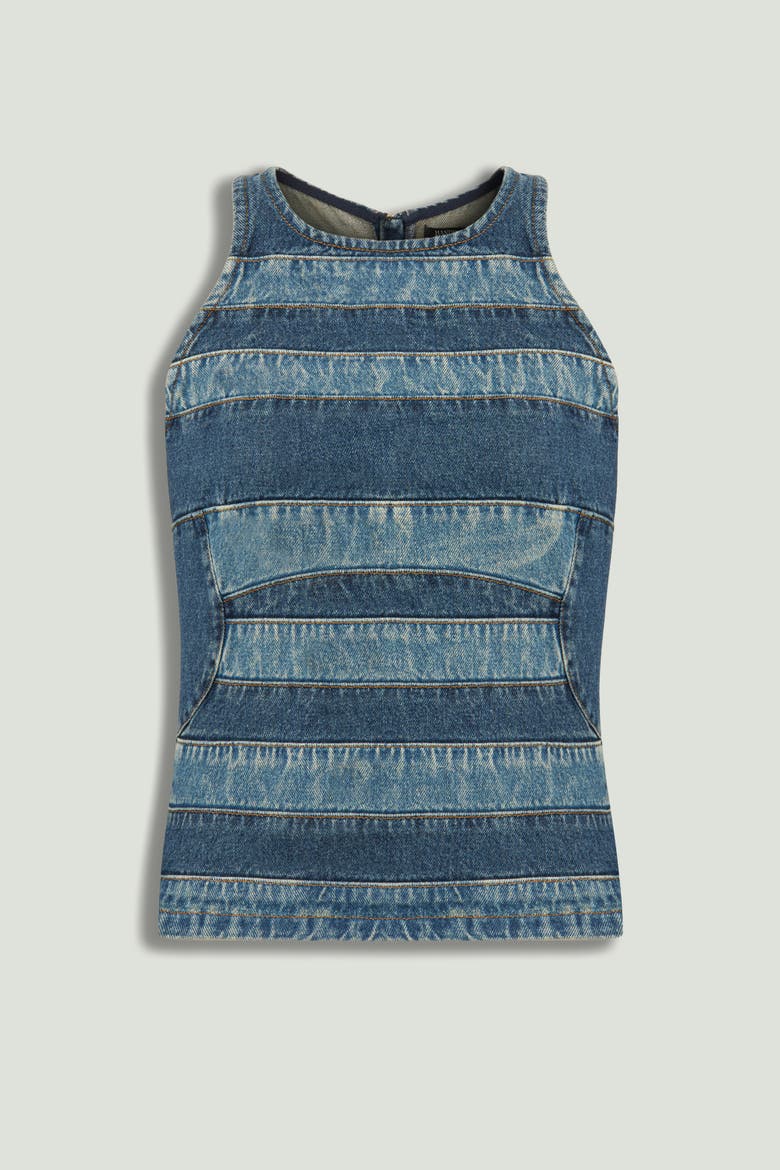 Halter Neck Denim Blouse, Alternate, color, Indigo Bkue