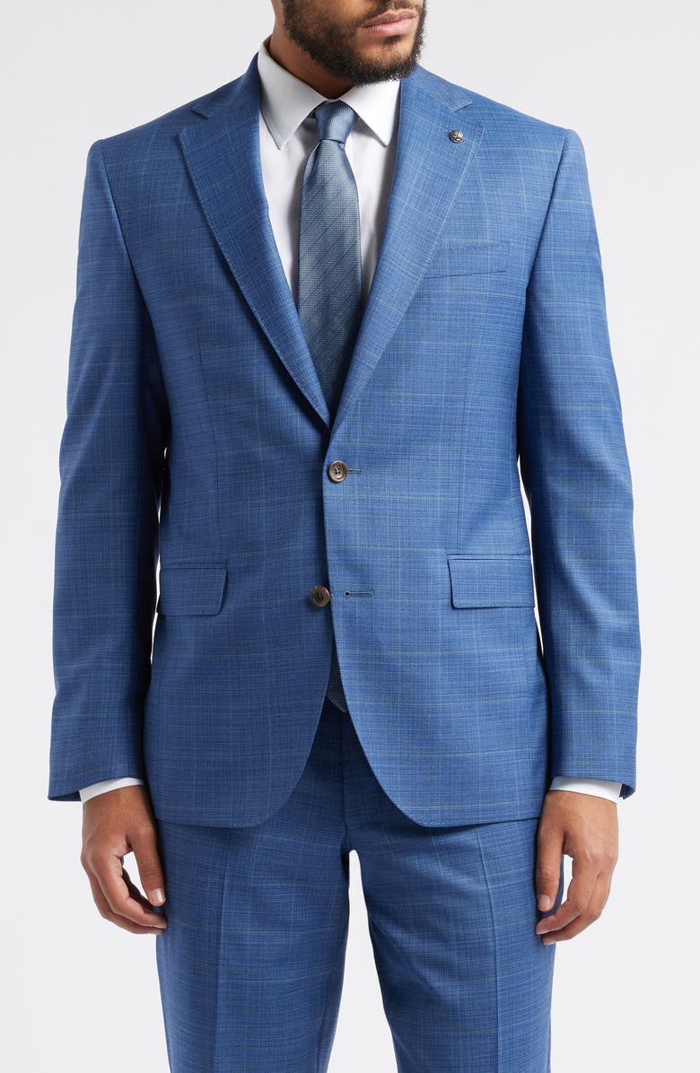 Jack Victor Esprit Blue Mélange Plaid Super 120s Wool Suit, Alternate, color, Blue
