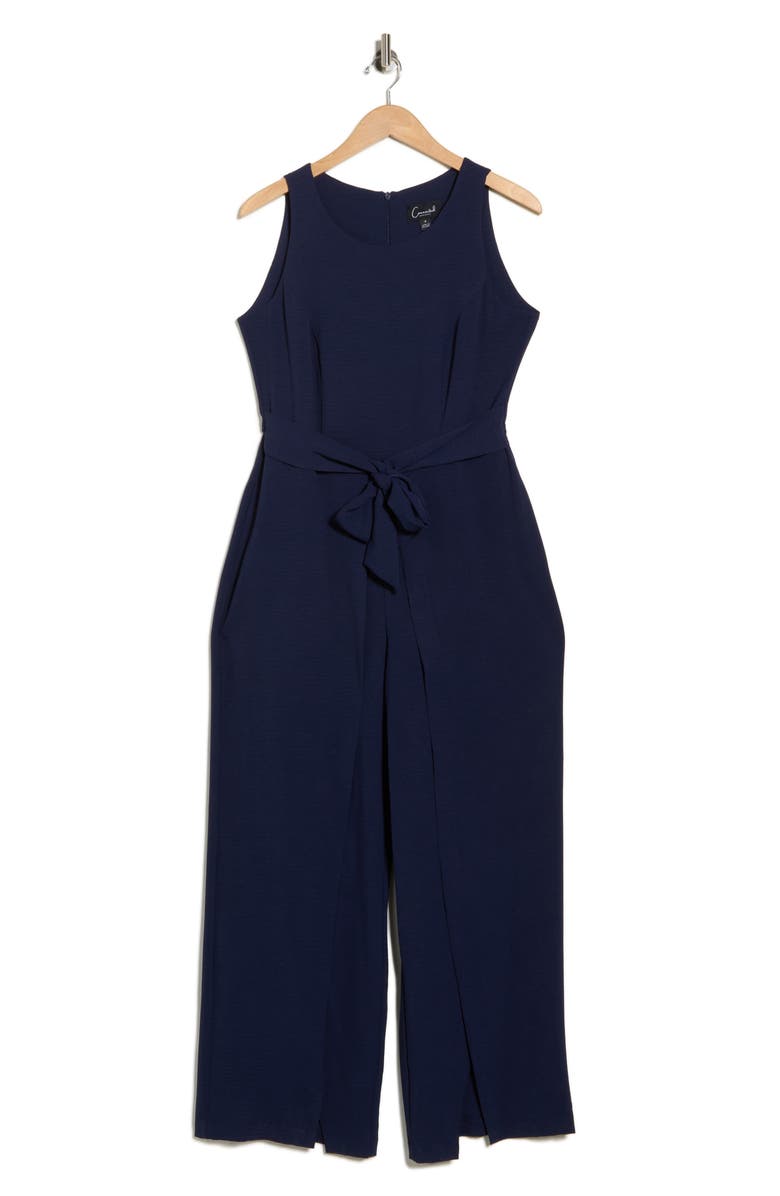 Connected Apparel Sleeveless Tie Waist Jumpsuit, Main, color, Navy
