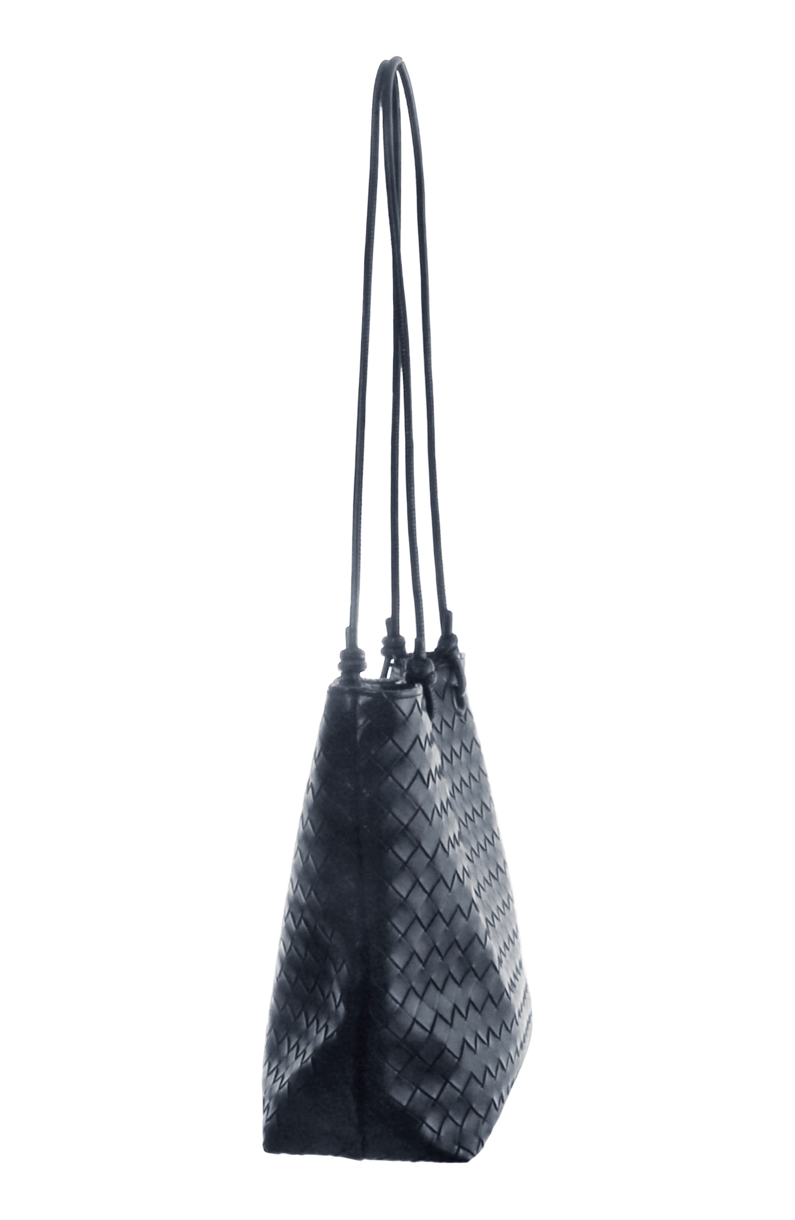 Woven Faux Leather Tote, Alternate, color, BLACK