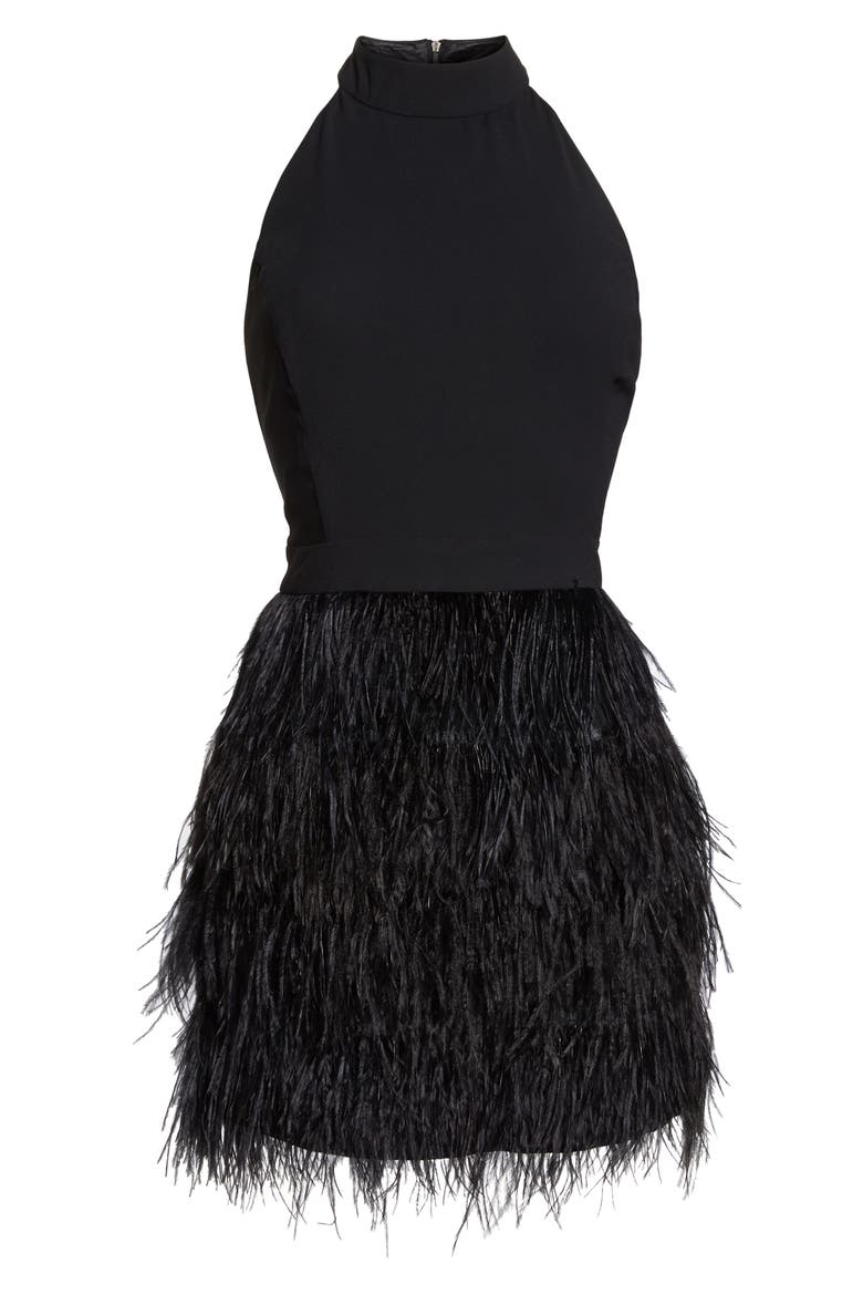 Feather Halter Dress, Alternate, color, BLACK