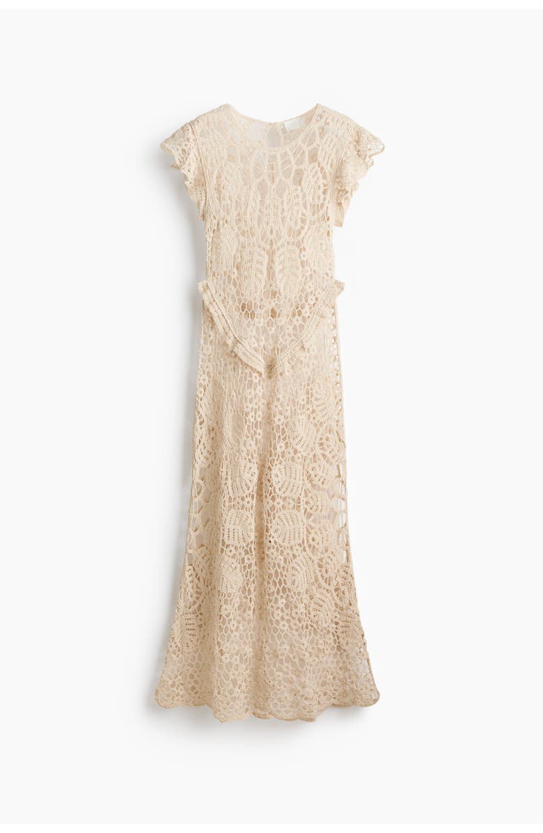 H&M Flutter-sleeved Crochet-look Dress, Main, color, Cream