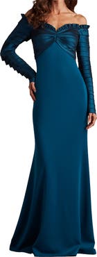 Tadashi Shoji Off the Shoulder Long Sleeve Mermaid Gown