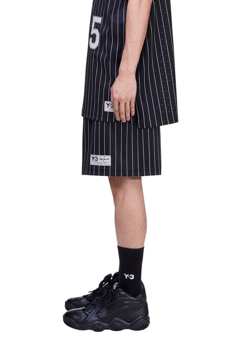 Mesh Pinstripe Shorts, Alternate, color, BLACK