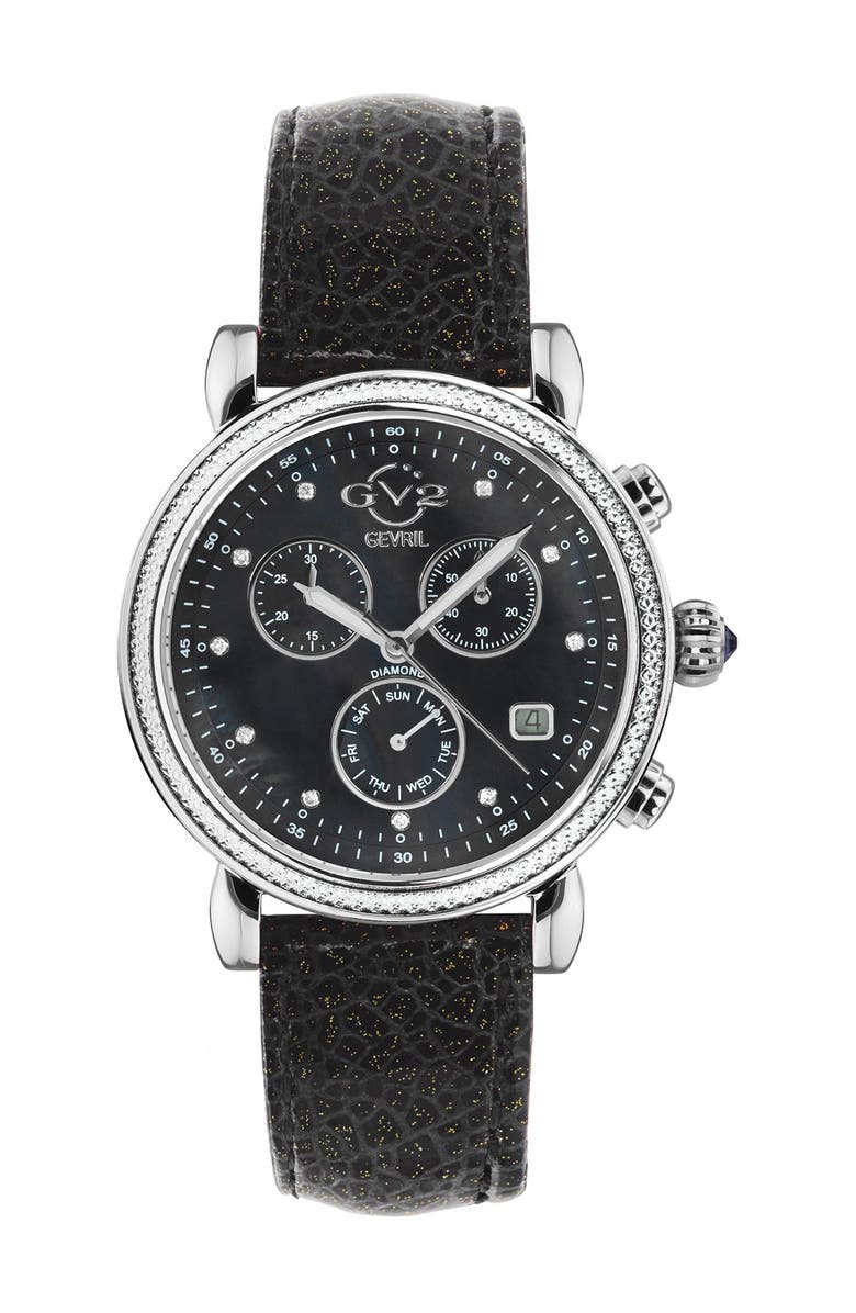 GEVRIL Women's Marsala Sparkle Chronograph Diamond Leather Strap Watch, 37mm - 0.0044 ctw, Main, color,