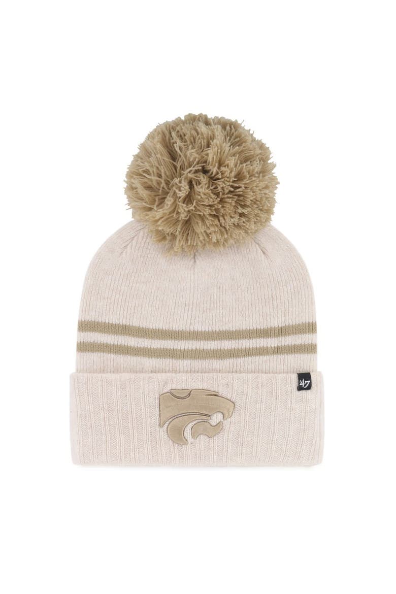 Women's '47  Natural Kansas State Wildcats Core & Inline Latte Cuffed Knit Hat with Pom, Main, color, Natural