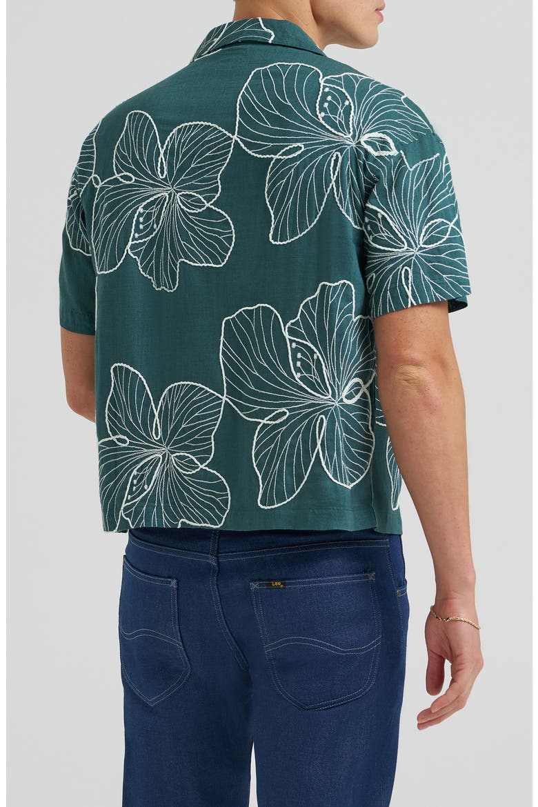 Embroidered Camp Shirt, Alternate, color, ALGAE FLORAL