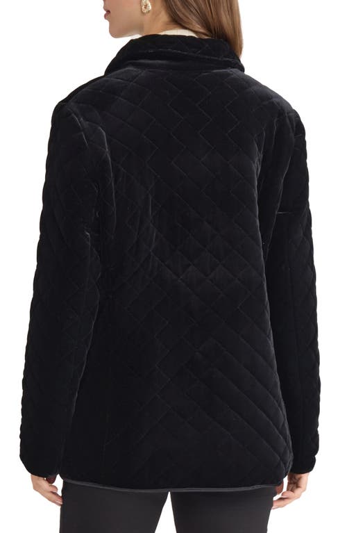 Jones New York Quilted Velvet Snap Front Jacket In Black