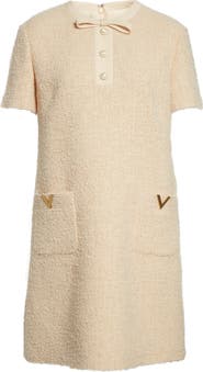 Valentino V-Detail Bouclé Tweed A-Line Dress