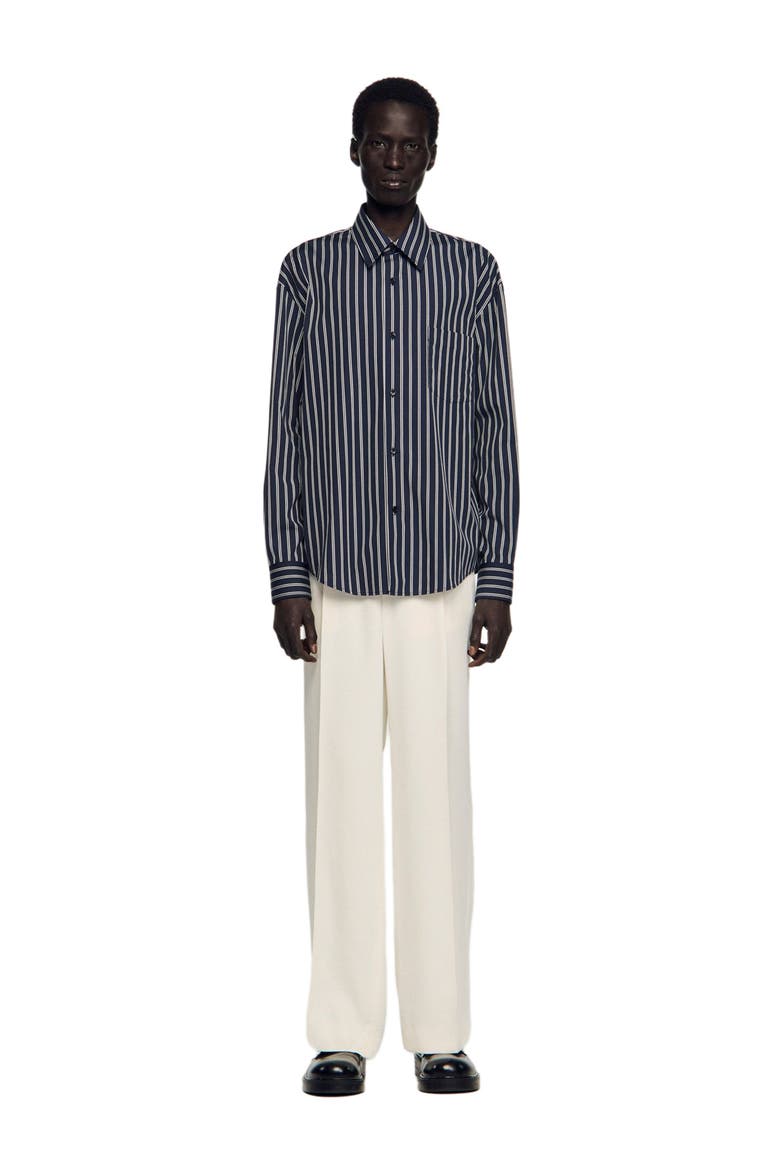 Striped cotton shirt, Alternate, color, Marine / blanc