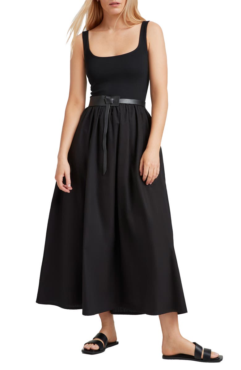 Marcella Clara Ponte & Cotton Midi A-Line Dress, Main, color, Black