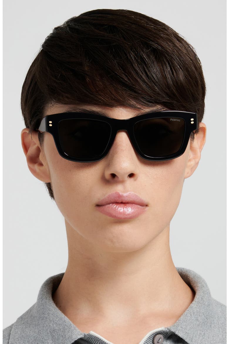 49mm Small Polarized Rectangular Sunglasses, Alternate, color, BLACK/ GREEN PZ