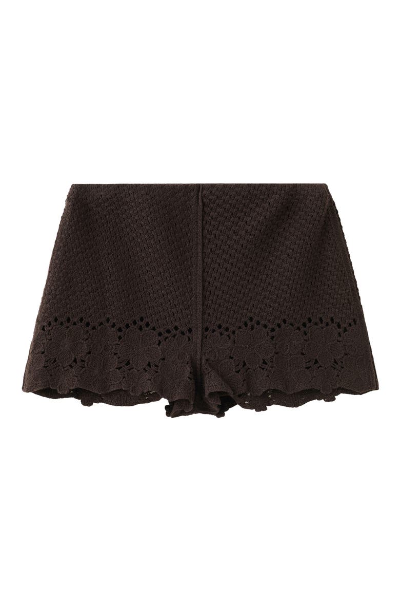 Crochet Mid Rise Mini Shorts, Alternate, color, BROWN
