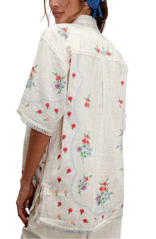 Free People We The Free Emma Embroidered Linen-blend Top